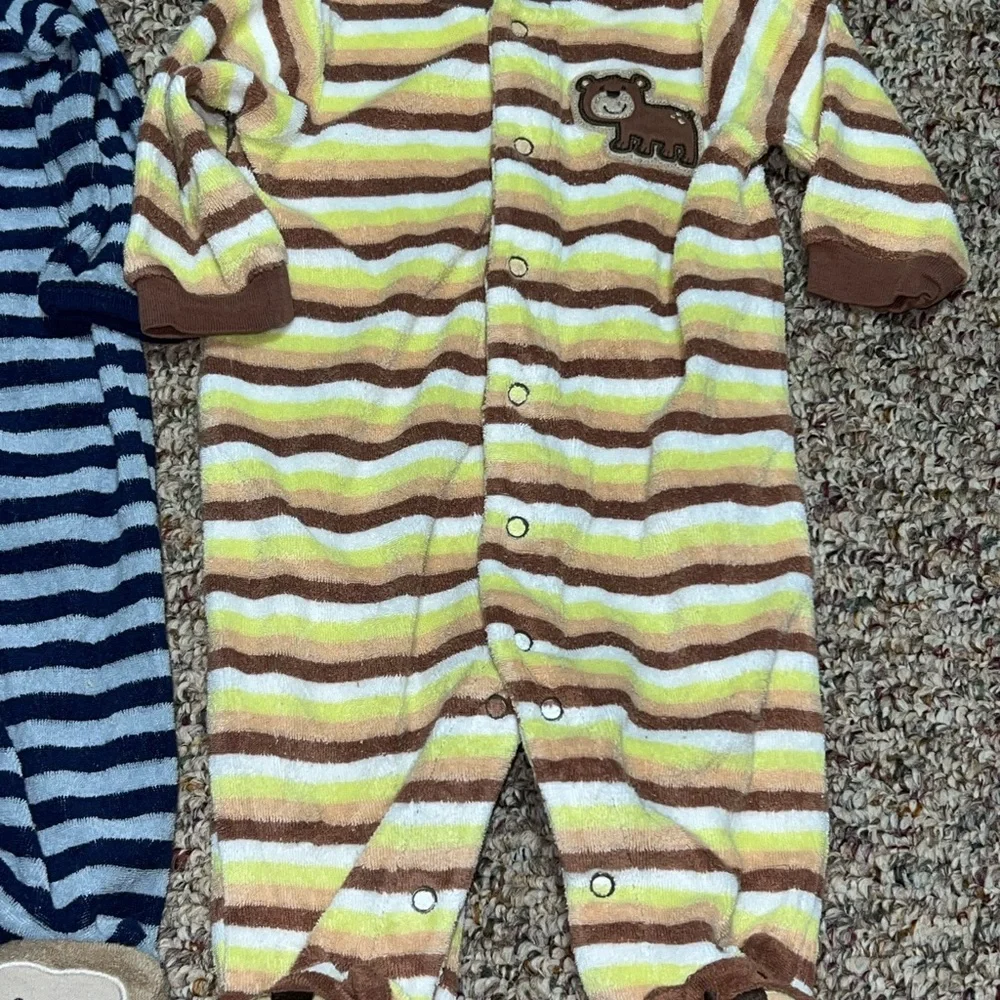 Boys 3 month pajamas, one piece Carter's Striped Footies - Navy and Yellow